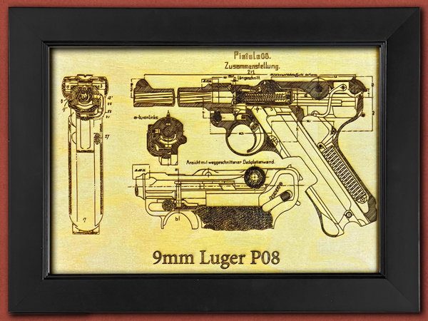 [Diodable] Luger P08 - Engraved Wooden Artwork