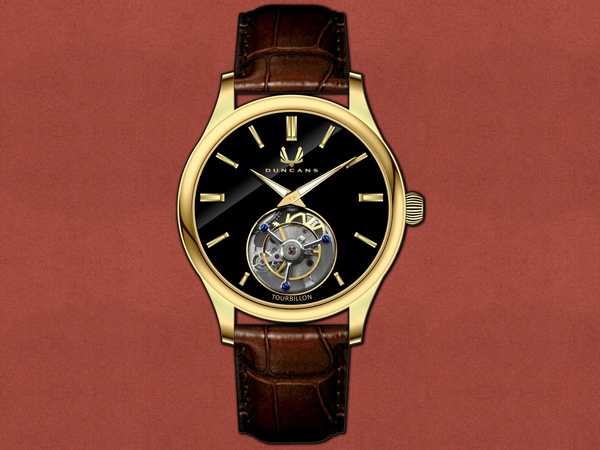 [Duncans] Corinthian Tourbillon Black Agate Watch, Gold