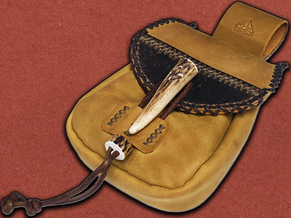 [RAW Bushcraft] Handmade Light-Tan Leather 2-Tone Pouch