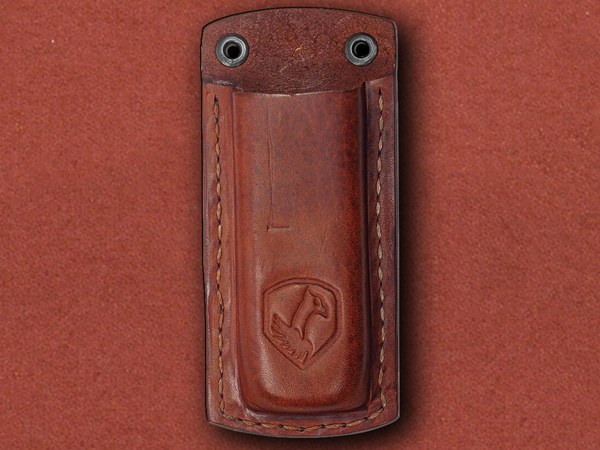 [Condor] Brown Welted Leather Sheath Folding Knife Logo CTK2834