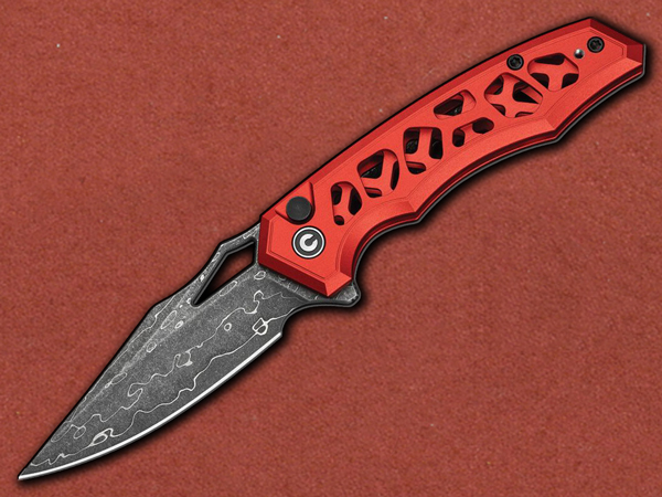 [CIVIVI] Anaaki Damascus Button Lock, Red Aluminium
