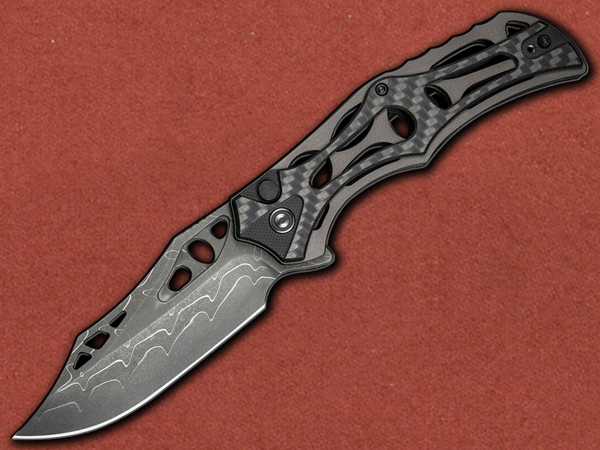 [CIVIVI] Biophase Damascus Button Lock, Black Aluminium