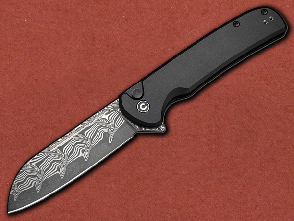 [CIVIVI] Chevalier II Damascus Button Lock, Black Aluminium