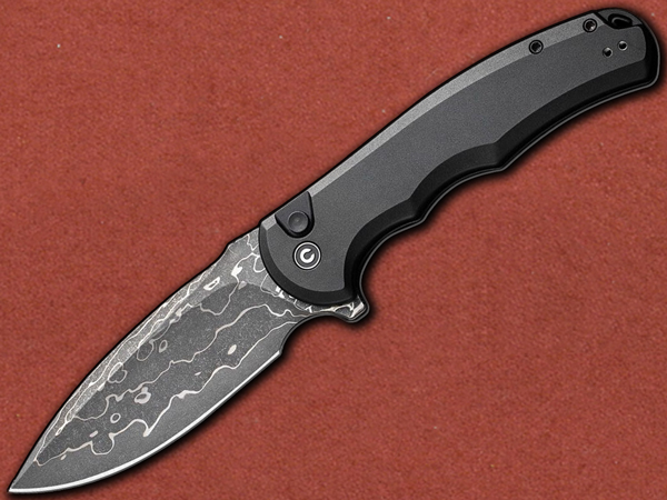 [CIVIVI] Praxis Damascus Button Lock, Black Aluminium