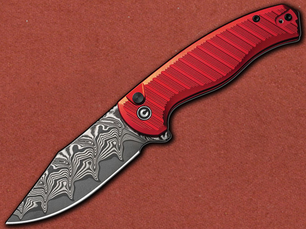 [CIVIVI] Stormhowl Damascus Button Lock, Red Aluminium