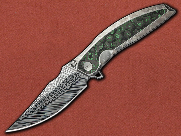 [WE Knife] Quinseris, Green Carbon Inlay, Titanium, Damasteel