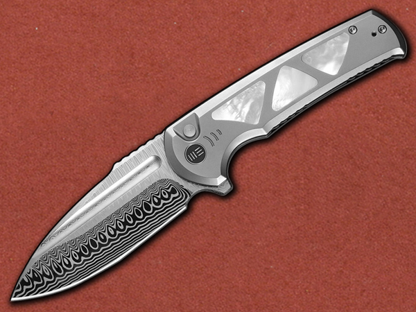 [WE Knife] Sylox Button Lock, Titanium, Mother of Pearl, Damaste