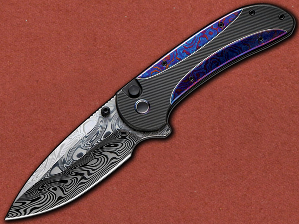 [WE Knife] Zizzit Titanium, Timascus Inlay Damasteel Button Lock