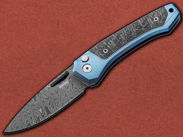 [lionSTEEL] Twain, Blue Titanium, Carbon Fibre, Nichols Damascus
