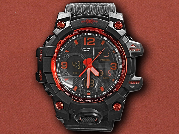 [M48] Black & Red Analog & Digital Tactical Watch