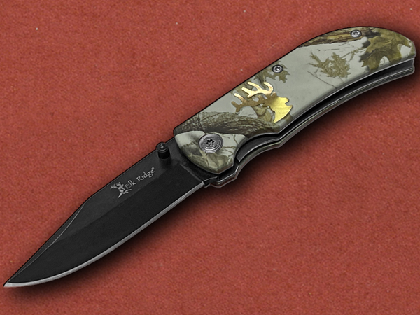 [Elk Ridge] Green Camo Gold Emblem Lock Knife