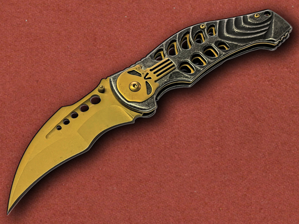 Golden Skull Lock Knife