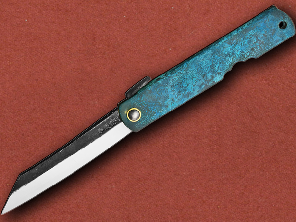 [Higonokami] Blue Paper Steel, Koriwa Turquoise Brass Handle