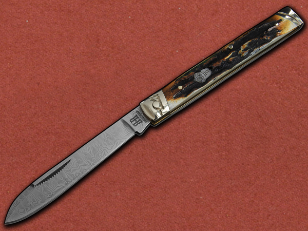 [Rough Ryder] Cinnamon Bone Doctor Knife, Damascus