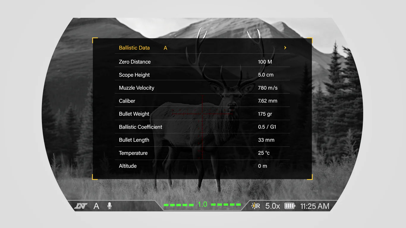 Built-in ballistic table settings.
